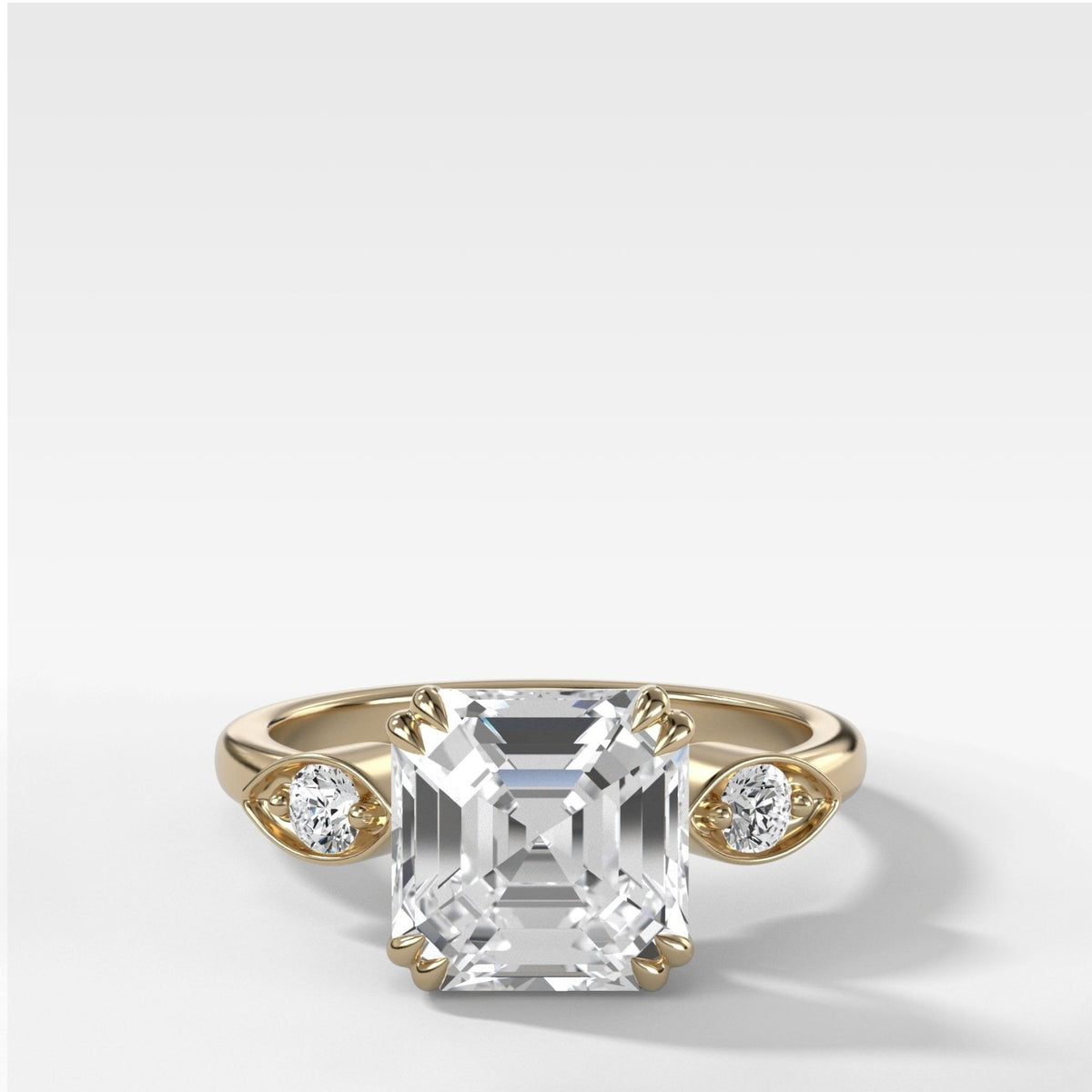 Vintage Ridge Shank Diamond Engagement Ring With Asscher Cut Diamond - GOODSTONE