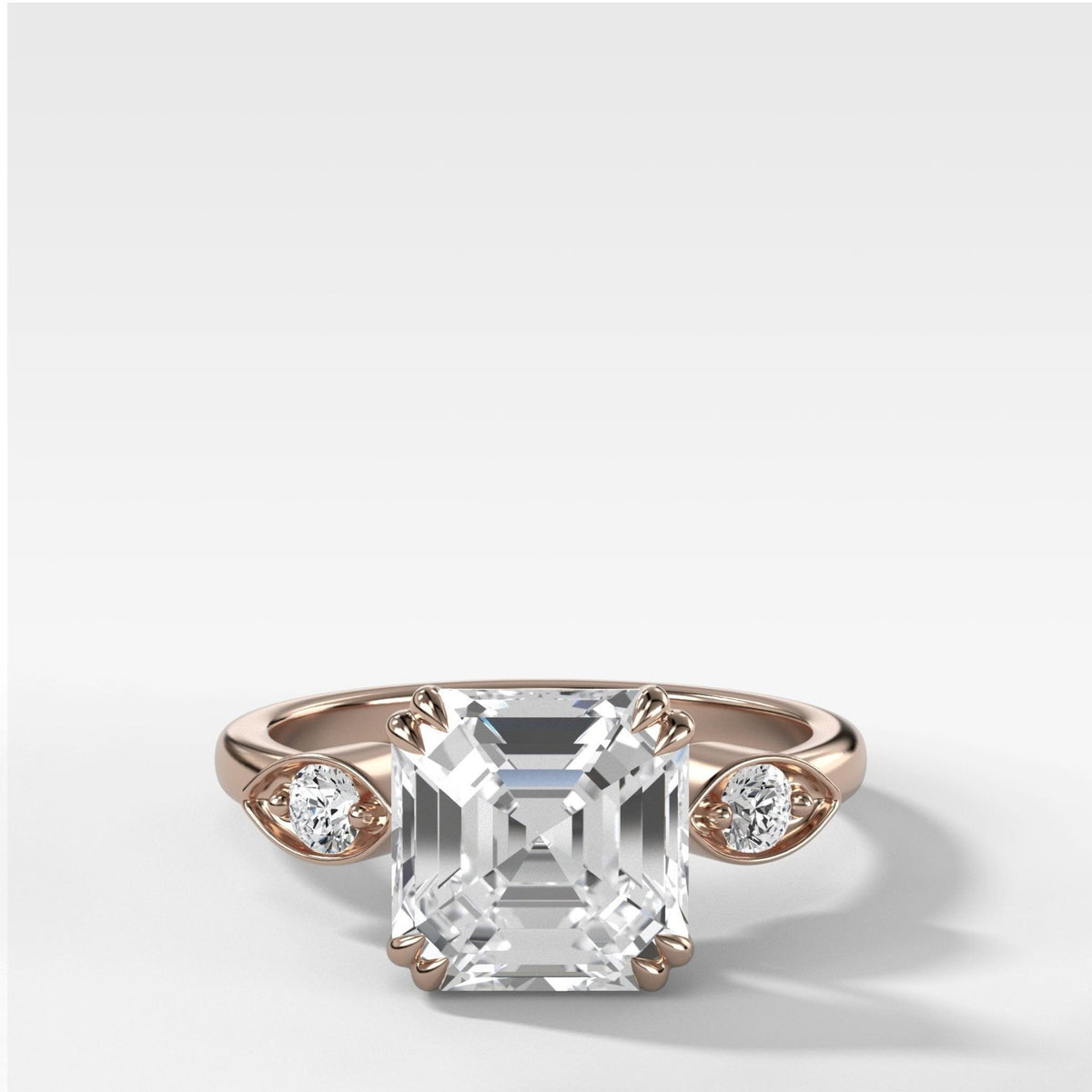 Vintage Ridge Shank Diamond Engagement Ring With Asscher Cut Diamond - GOODSTONE