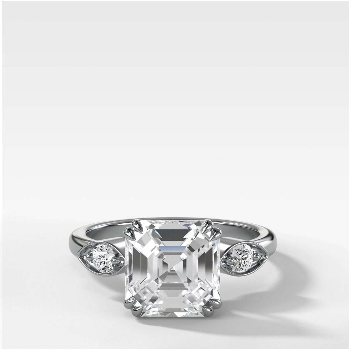 Vintage Ridge Shank Diamond Engagement Ring With Asscher Cut Diamond - GOODSTONE