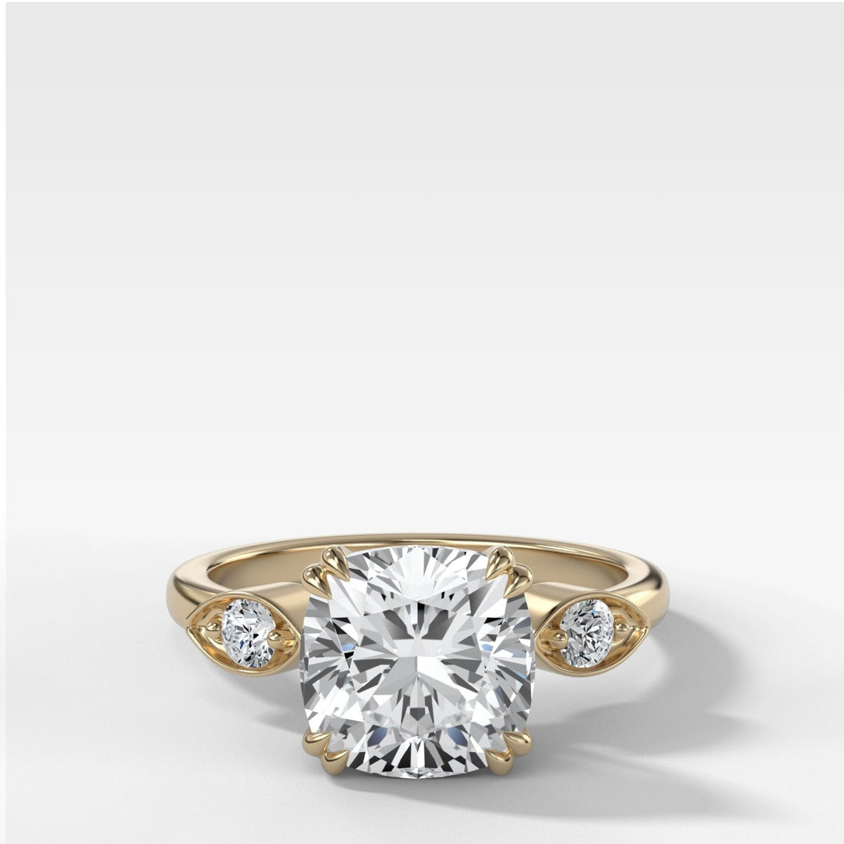 Vintage Ridge Shank Diamond Engagement Ring With Cushion Cut Diamond - GOODSTONE
