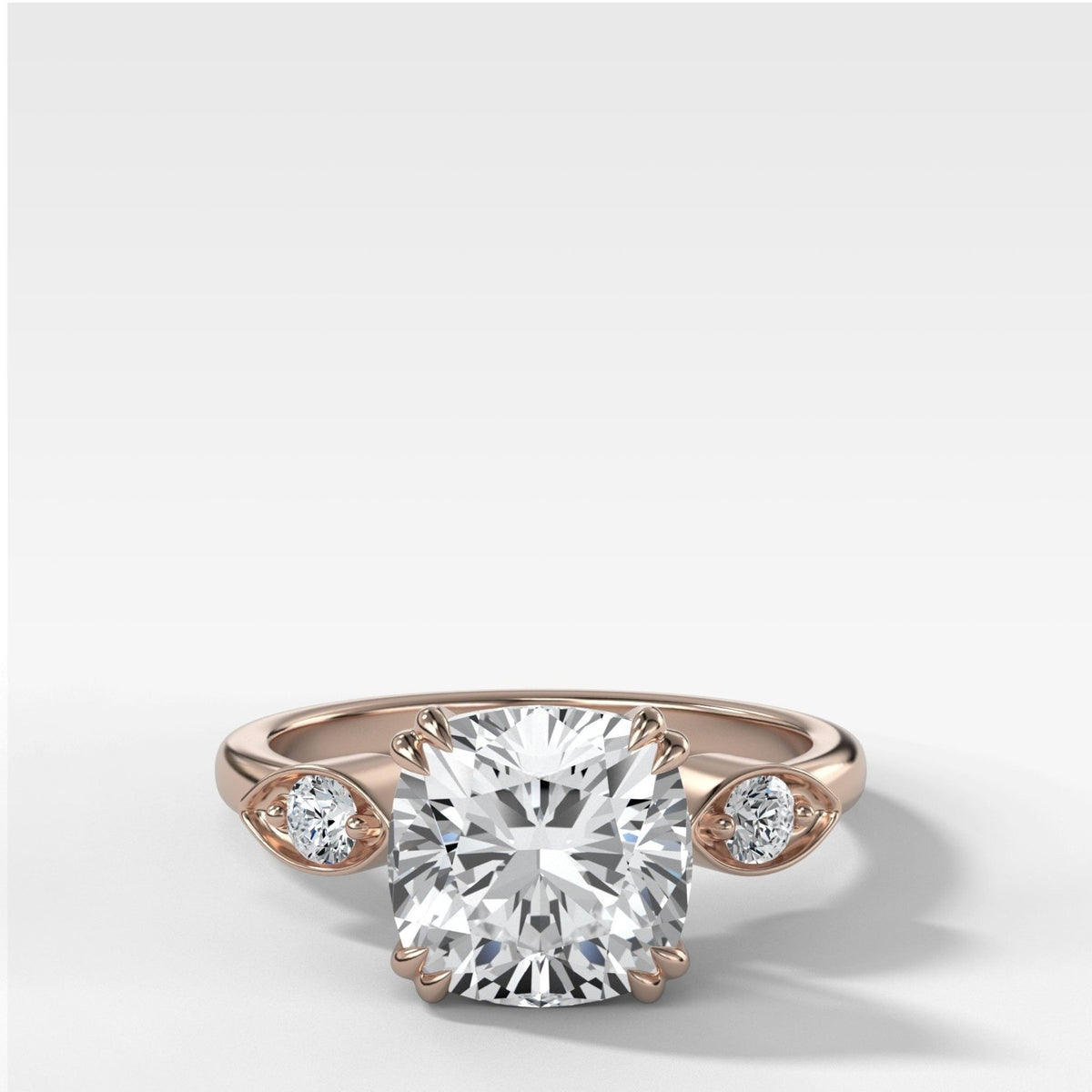 Vintage Ridge Shank Diamond Engagement Ring With Cushion Cut Diamond - GOODSTONE