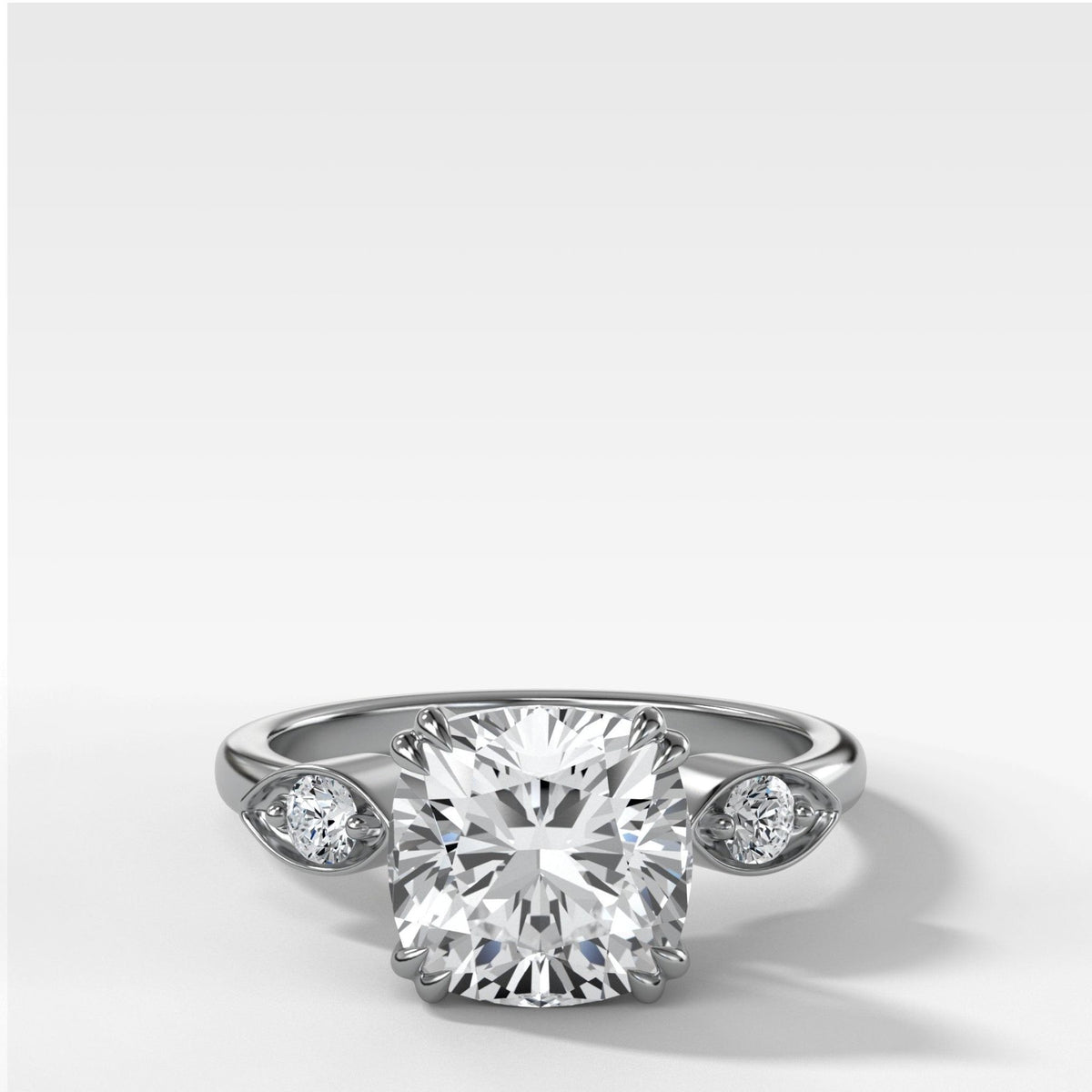 Vintage Ridge Shank Diamond Engagement Ring With Cushion Cut Diamond - GOODSTONE