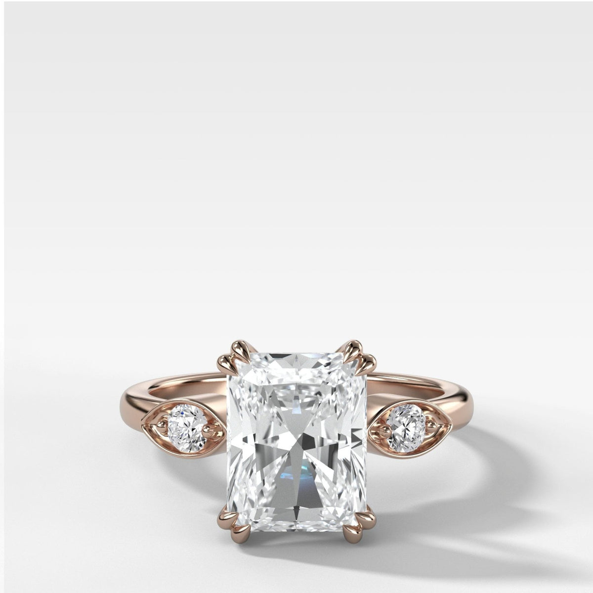 Vintage Ridge Shank Diamond Engagement Ring With Elongated Radiant Cut Diamond - GOODSTONE