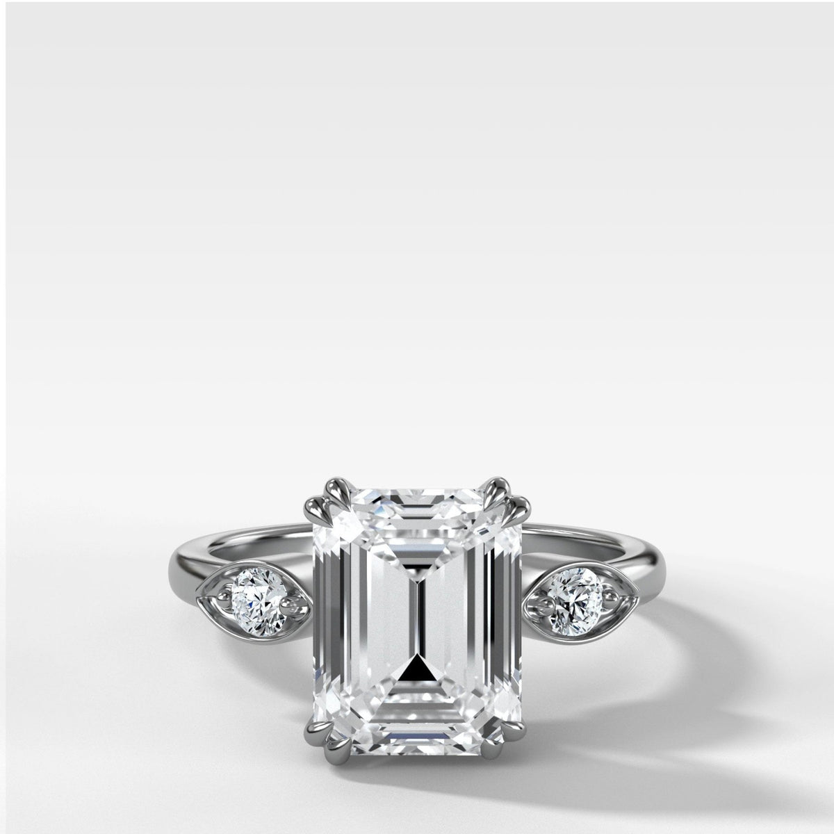 Vintage Ridge Shank Diamond Engagement Ring With Emerald Cut Diamond - GOODSTONE