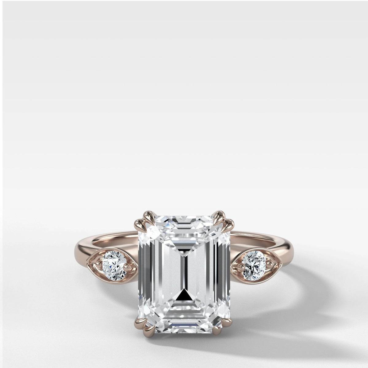 Vintage Ridge Shank Diamond Engagement Ring With Emerald Cut Diamond - GOODSTONE