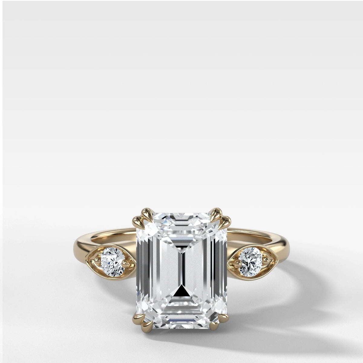 Vintage Ridge Shank Diamond Engagement Ring With Emerald Cut Diamond - GOODSTONE
