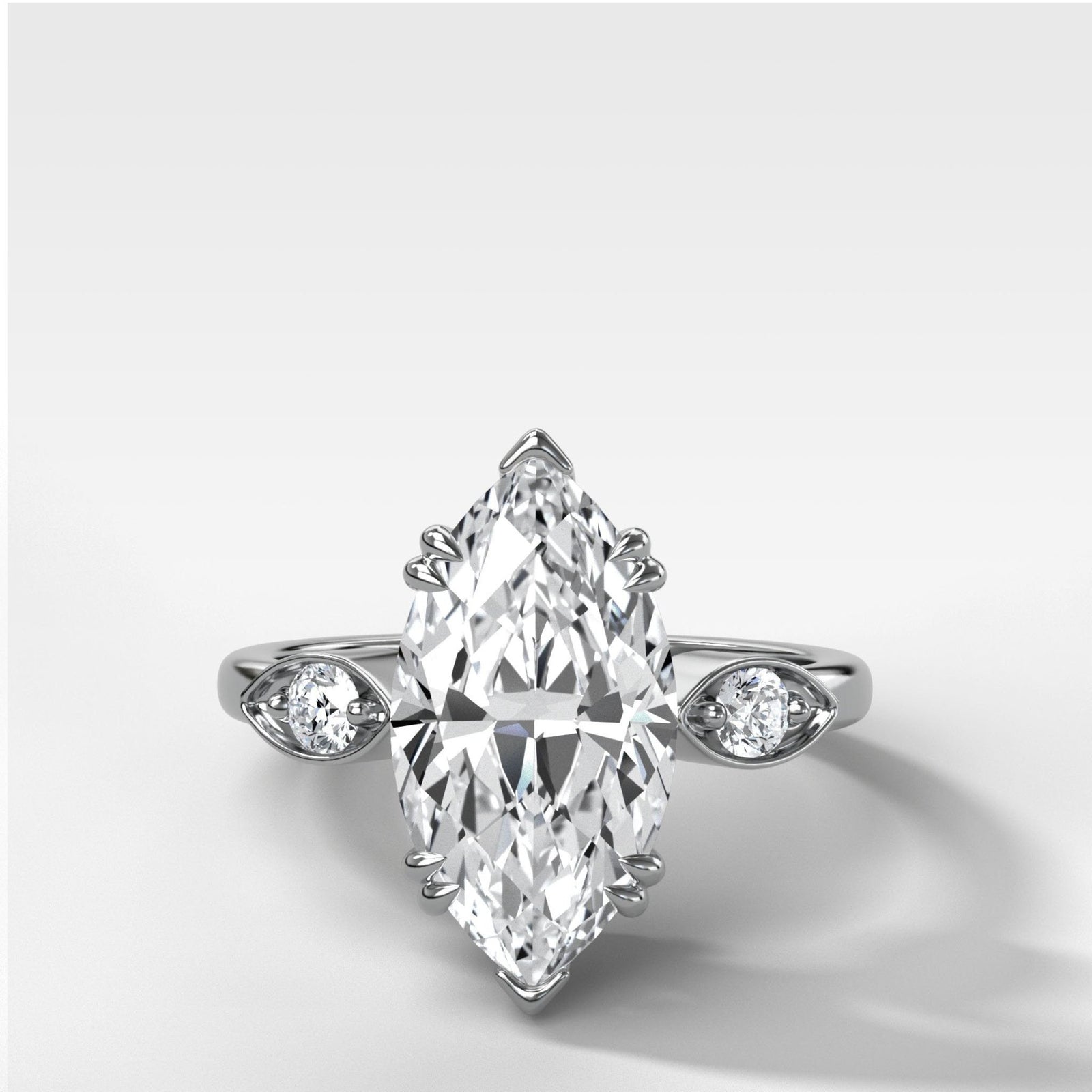 Vintage Ridge Shank Diamond Engagement Ring With Marquise Cut Diamond - GOODSTONE