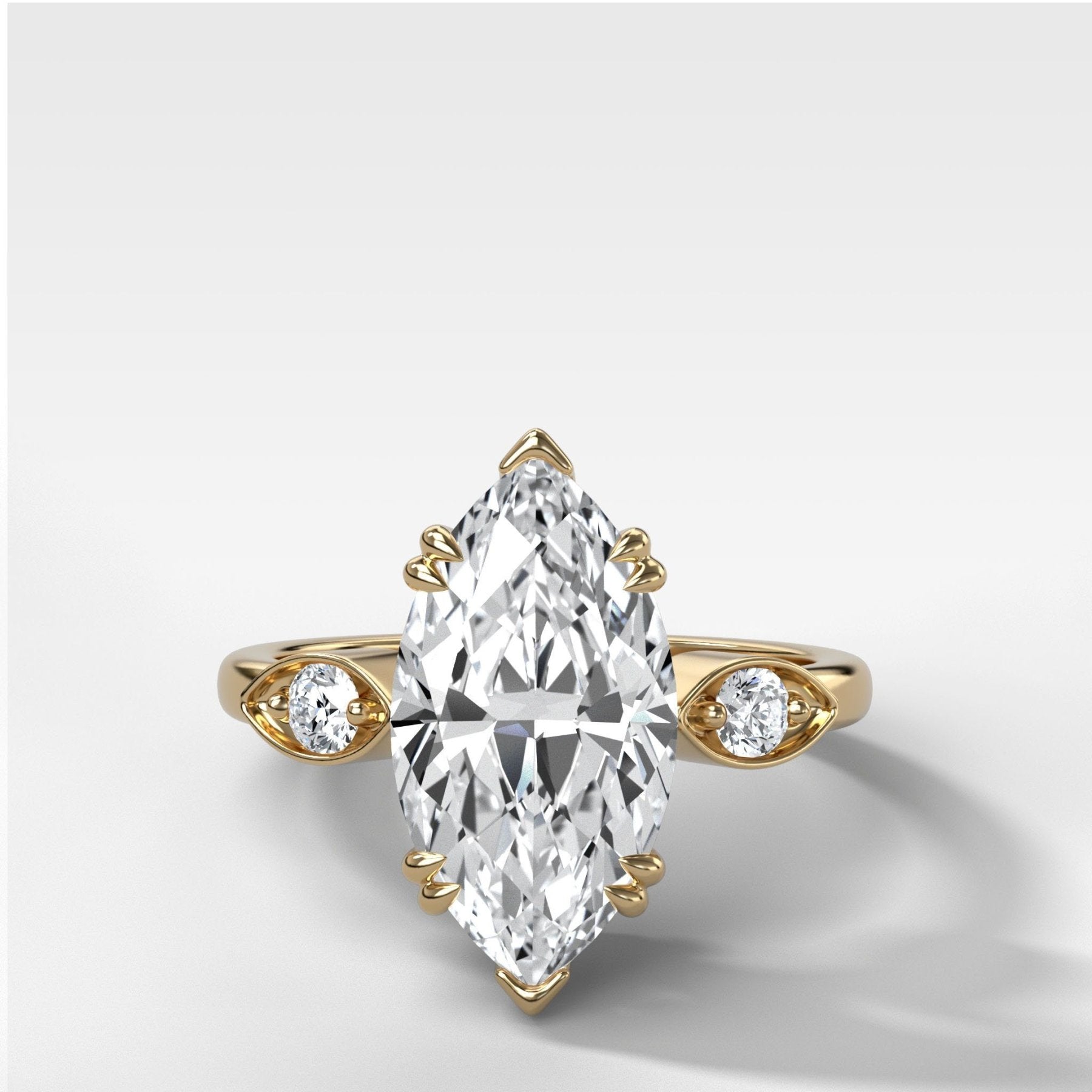 Vintage Ridge Shank Diamond Engagement Ring With Marquise Cut Diamond - GOODSTONE