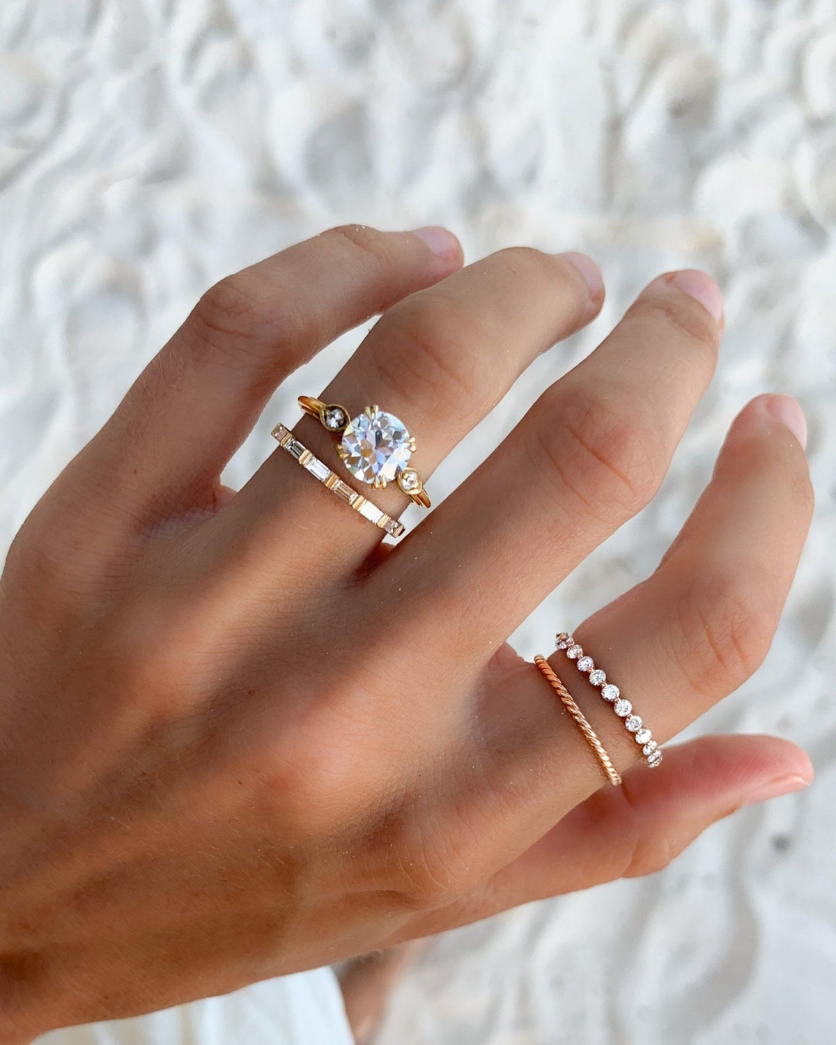 Vintage Ridge Shank Diamond Engagement Ring With Old Euro Cut Diamond - GOODSTONE