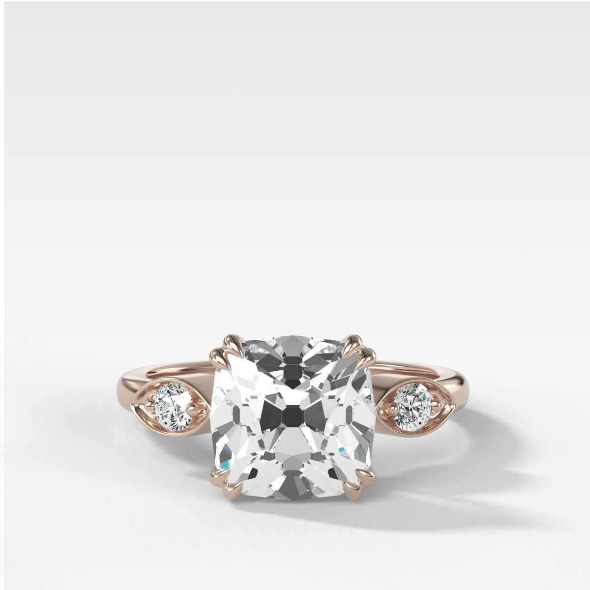 Vintage Ridge Shank Diamond Engagement Ring With Old Mine Cut Diamond - GOODSTONE