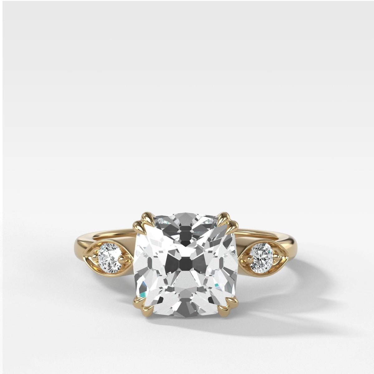 Vintage Ridge Shank Diamond Engagement Ring With Old Mine Cut Diamond