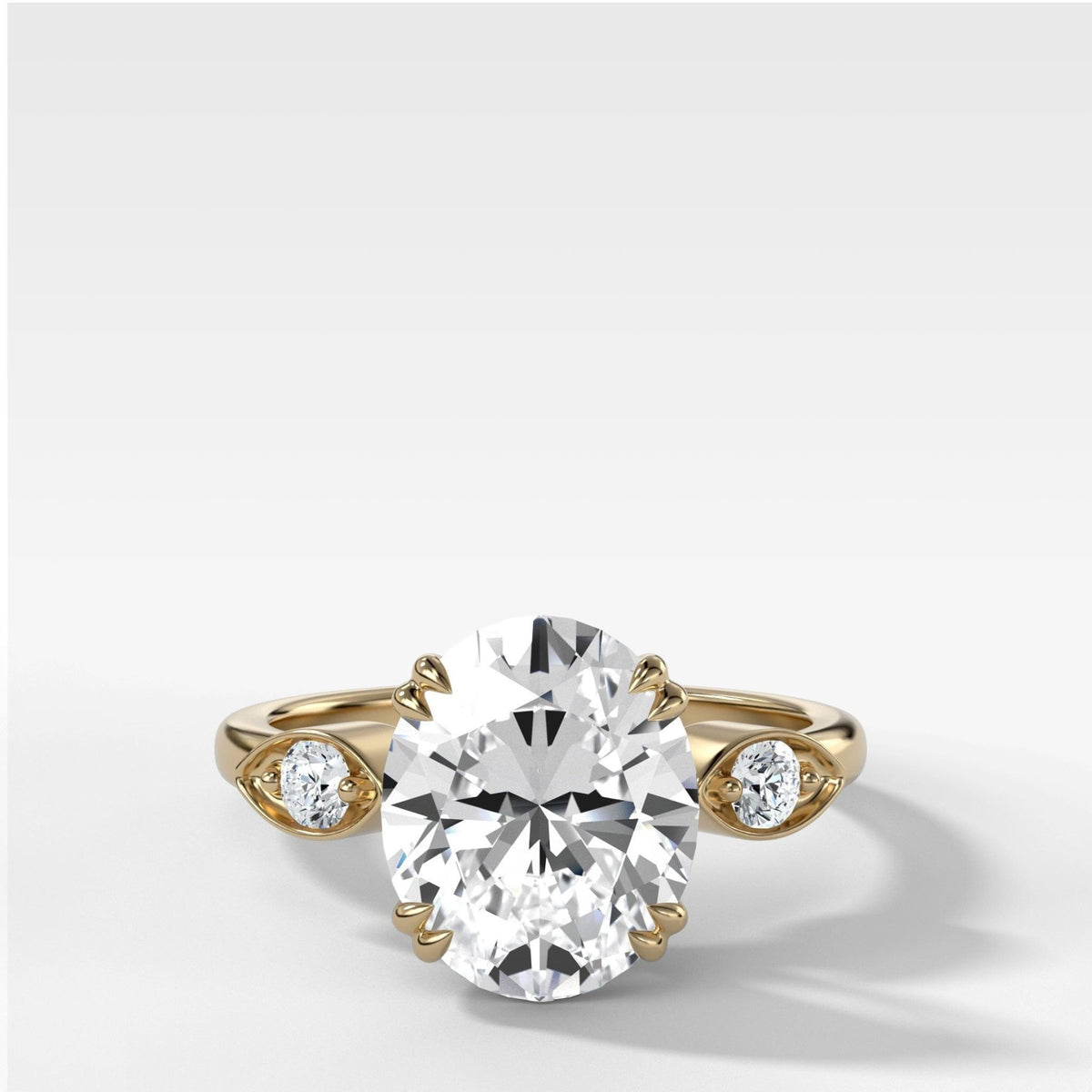 Vintage Ridge Shank Diamond Engagement Ring Oval Cut Diamond