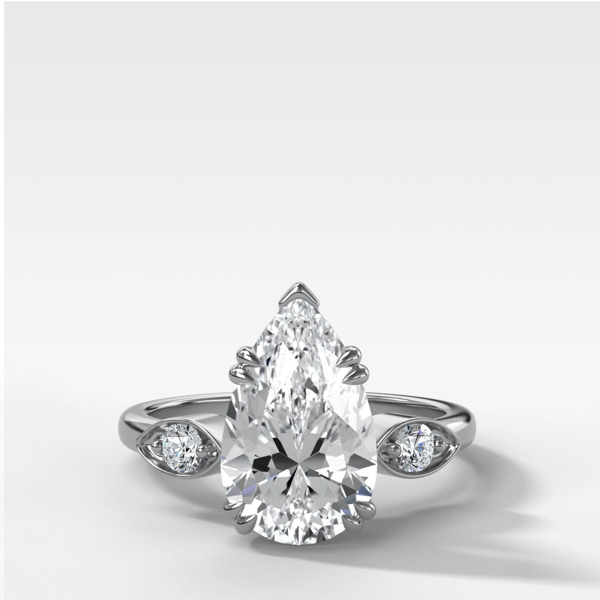 Vintage Ridge Shank Diamond Engagement Ring With Pear Cut Diamond - GOODSTONE