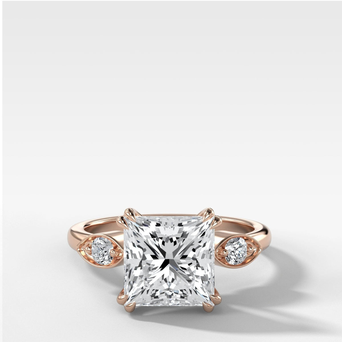 Vintage Ridge Shank Diamond Engagement Ring With Princess Cut Diamond - GOODSTONE