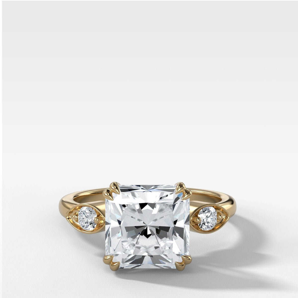 Vintage Ridge Shank Diamond Engagement Ring Radiant Square Cut Diamond