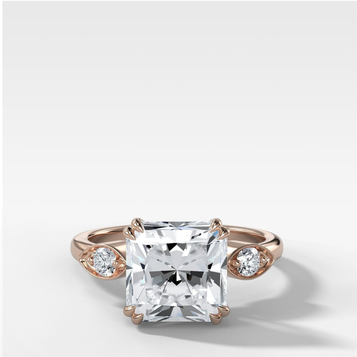 Vintage Ridge Shank Diamond Engagement Ring With Radiant Square Cut Diamond - GOODSTONE
