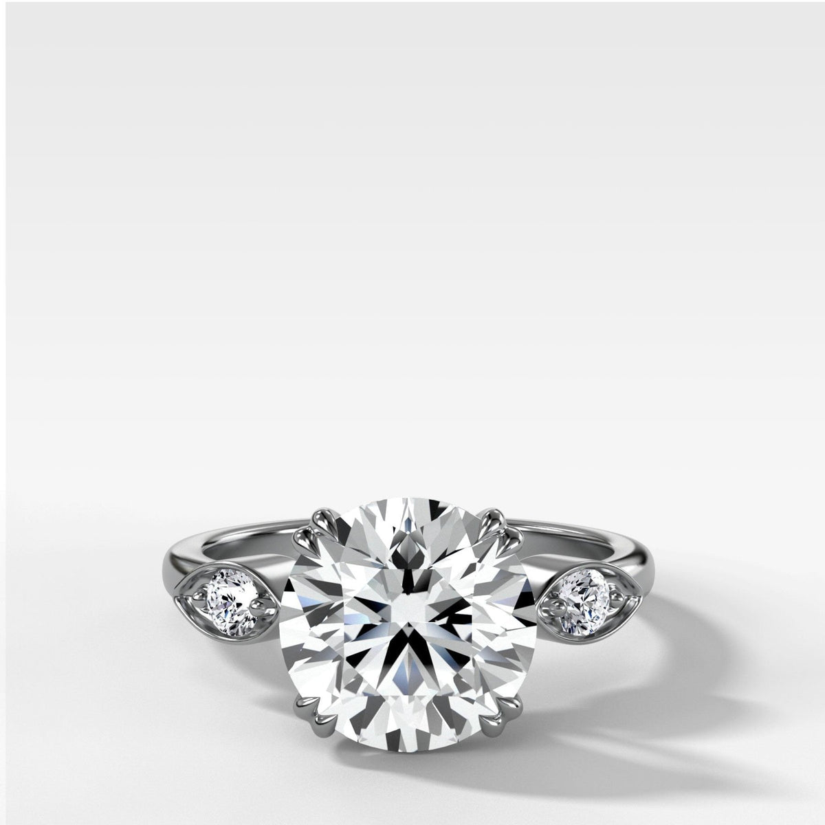 Vintage Ridge Shank Diamond Engagement Ring With Round Cut Diamond - GOODSTONE